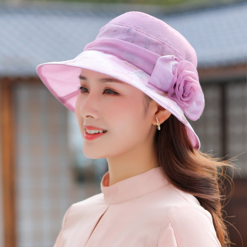 Load image into Gallery viewer, Woman Summer Hats With Visor Hat Fashion Mesh Flower Design Sun Hat Travel Bucket Hat
