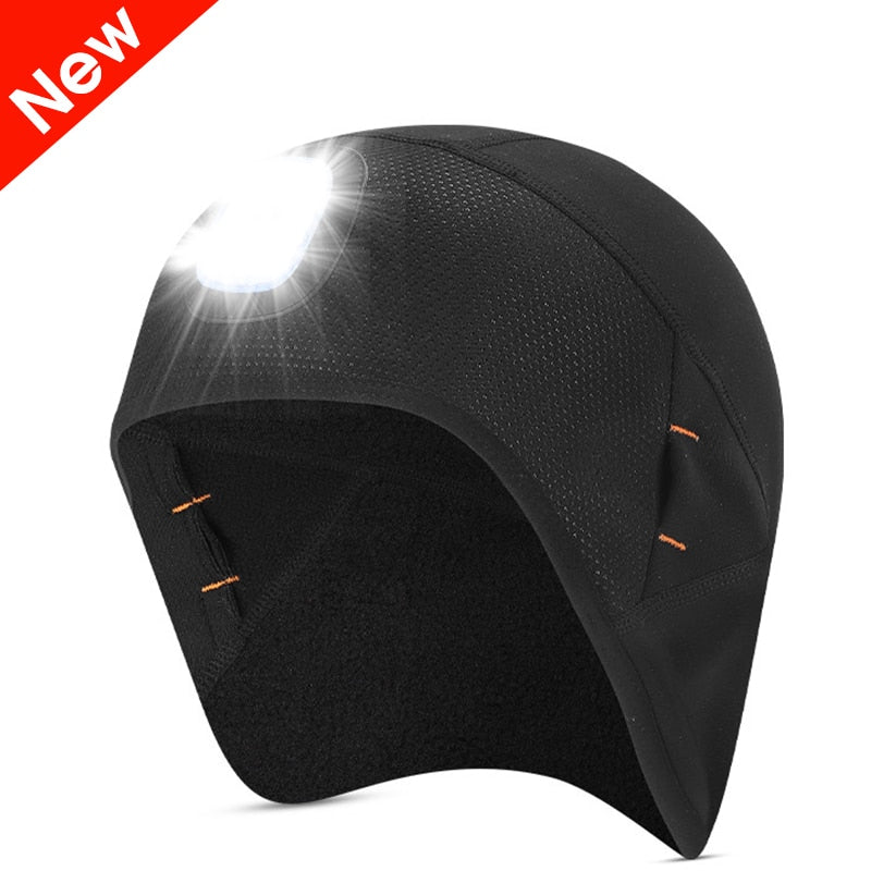 Winter Cycling Cap LED Skull Cap Running Fishing Camping USB Rechargeable Sport Hat With Headlight Glasses Holes