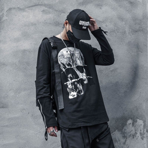 Load image into Gallery viewer, Hip Hop Long Sleeve T-Shirt Men Autumn Dark Personalized Printing Streetwear Sweat Shirts Cotton Tops Tees Black
