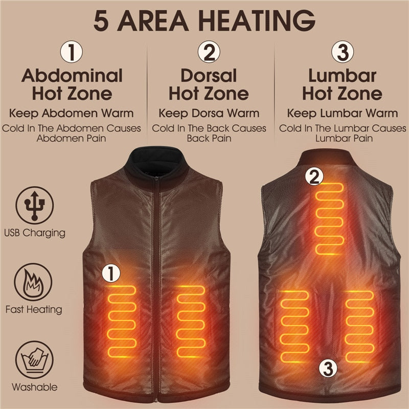 Winter Heated Vest Men Women Sportswear USB Heated Jacket Motorcycle Cycling Thermal Hunting Camping Clothing M-2XL