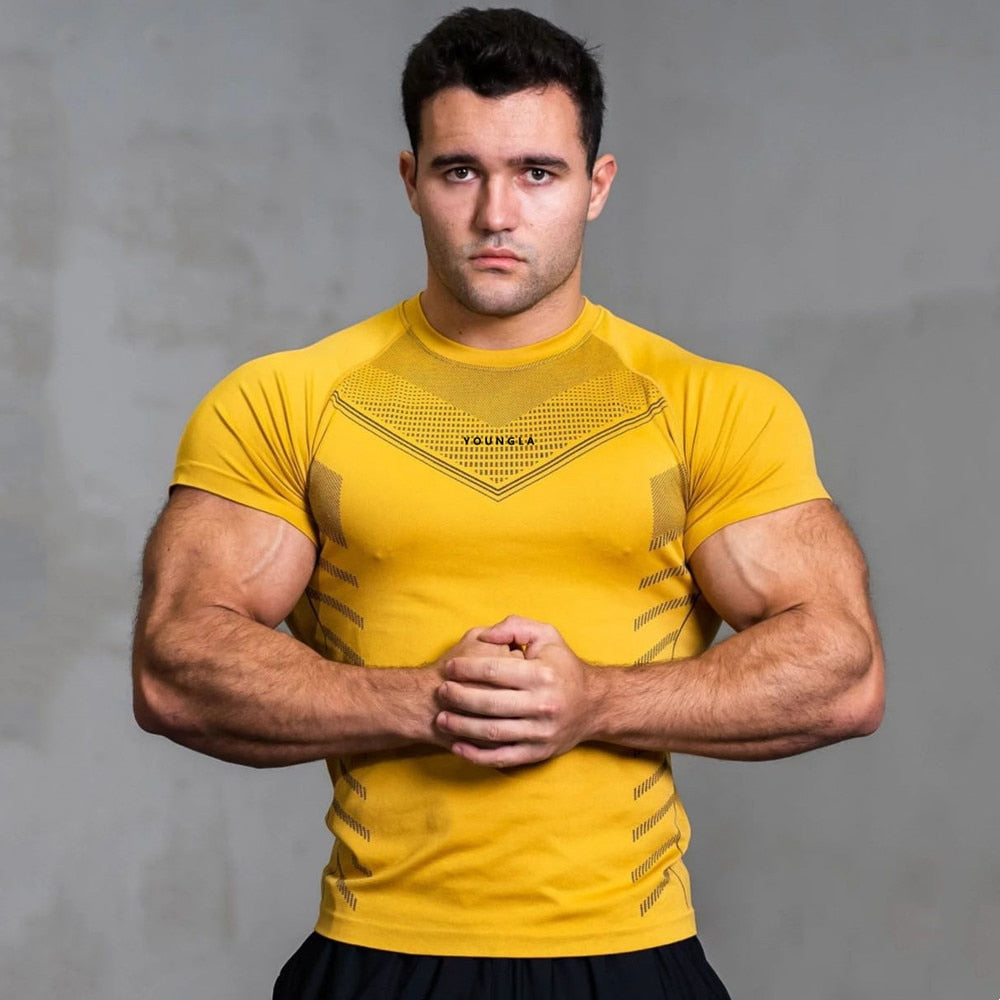 Compression Quick Dry T-shirt Men Fitness Training Short Sleeve Shirt Male Gym Bodybuilding Skinny Tees Tops Running Clothing