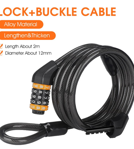 2M Lengthen Bike Password Lock Anti Theft MTB Road Bicycle Cable Lock Electric Bike Motorcycle Cycling Accessories