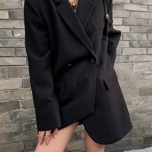 Load image into Gallery viewer, Black Asymmetrical Blazer For Women Notched Collar Long Sleeve Solid Minimalist Blazers Female Autumn Clothing
