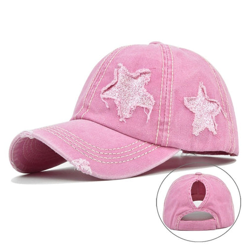 Load image into Gallery viewer, Hole Star Baseball Cap Spring Sunhat Washed Girls Women Cotton Snapback Caps Fashion Hip Hop Vintage Female Ponytail Hat
