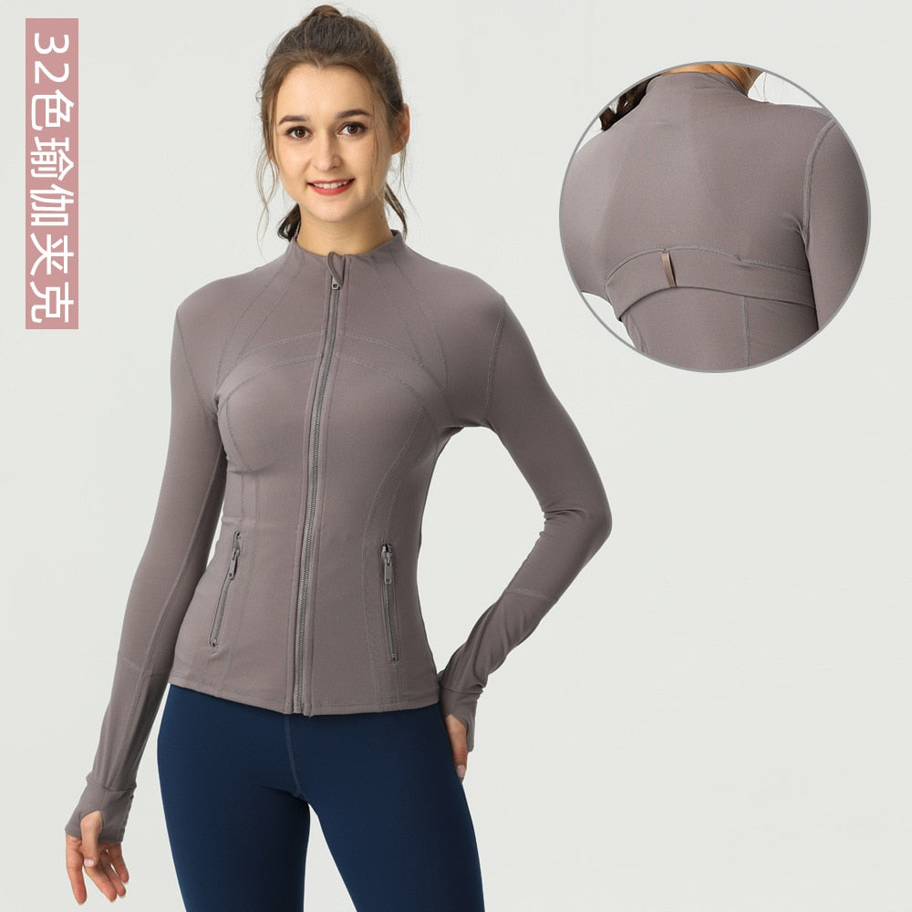 Seamless Long Sleeve Zip Yoga Shirts Anti-Shrink Fitness Sport Top Jacket For Woman Push Up Activewear Running Clothes v2