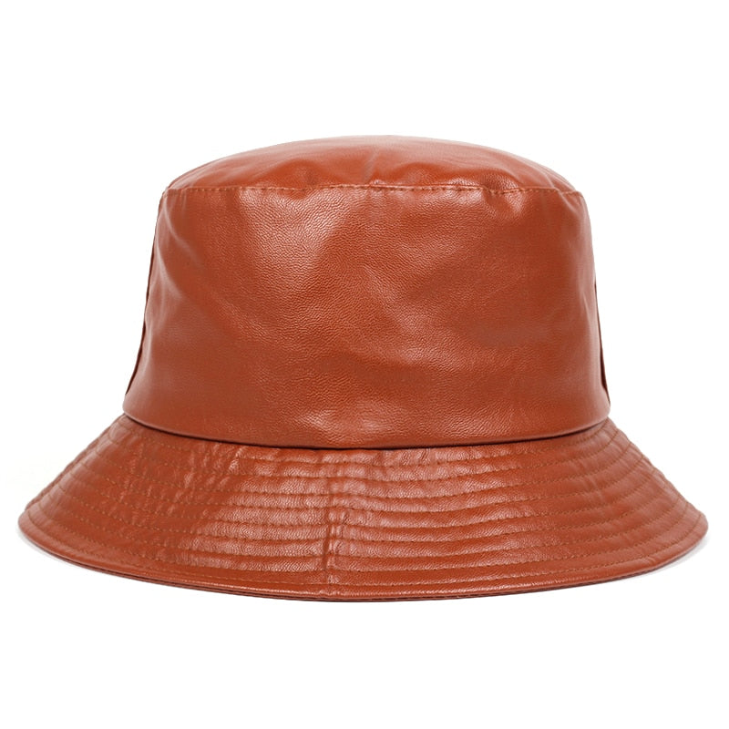 bucket hat faux leather bucket hats PU leather solid top men's and women's fashion bucket cap Panama fisherman caps