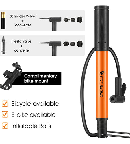 MTB Road Bike Pump Mini Portable Bicycle Foot Pump Presta & Schrader Valve Tire Air Inflator Cycling Accessories
