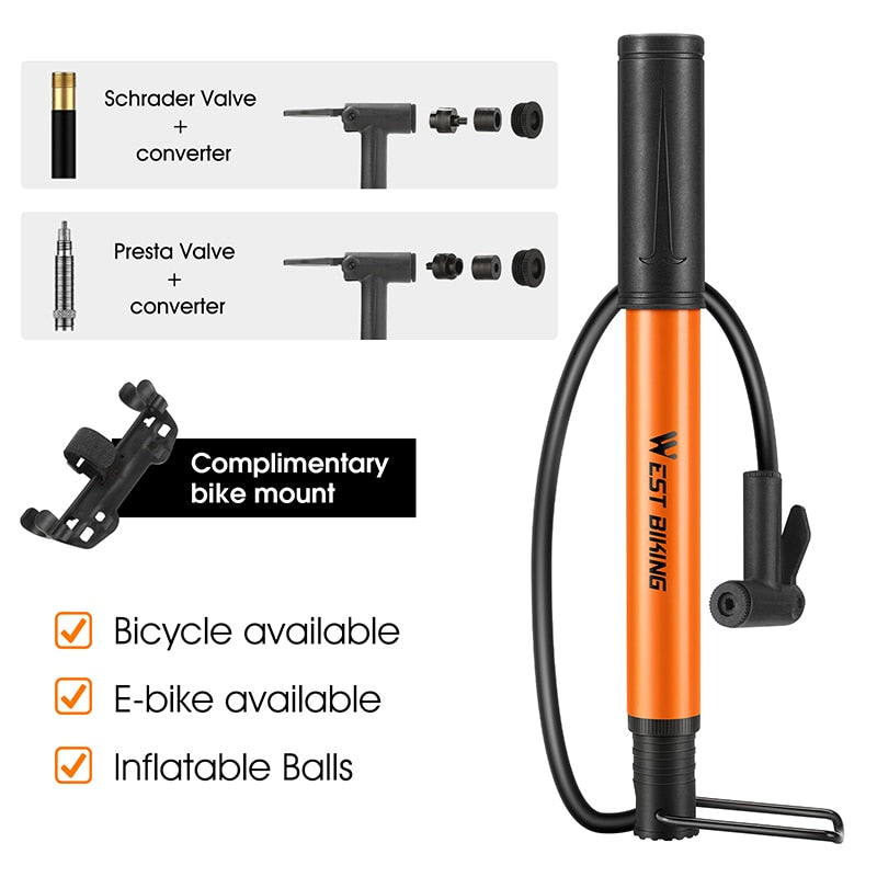 MTB Road Bike Pump Mini Portable Bicycle Foot Pump Presta & Schrader Valve Tire Air Inflator Cycling Accessories