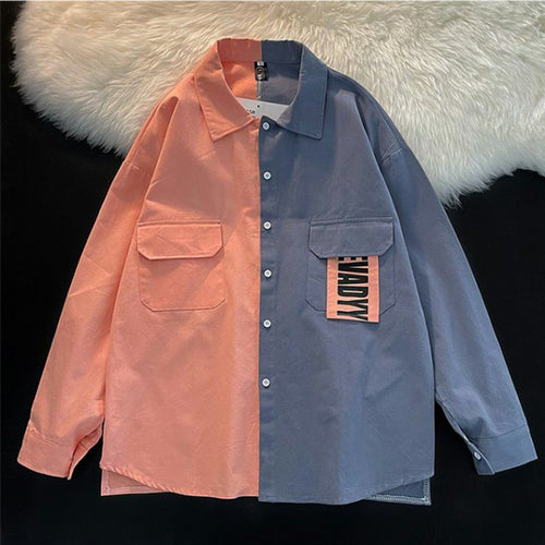 Load image into Gallery viewer, Oversize Women Shirts Fashion Patchwork Japan Summer Long Sleeve Letter Student Button Up Ladies Loose Casual Tops
