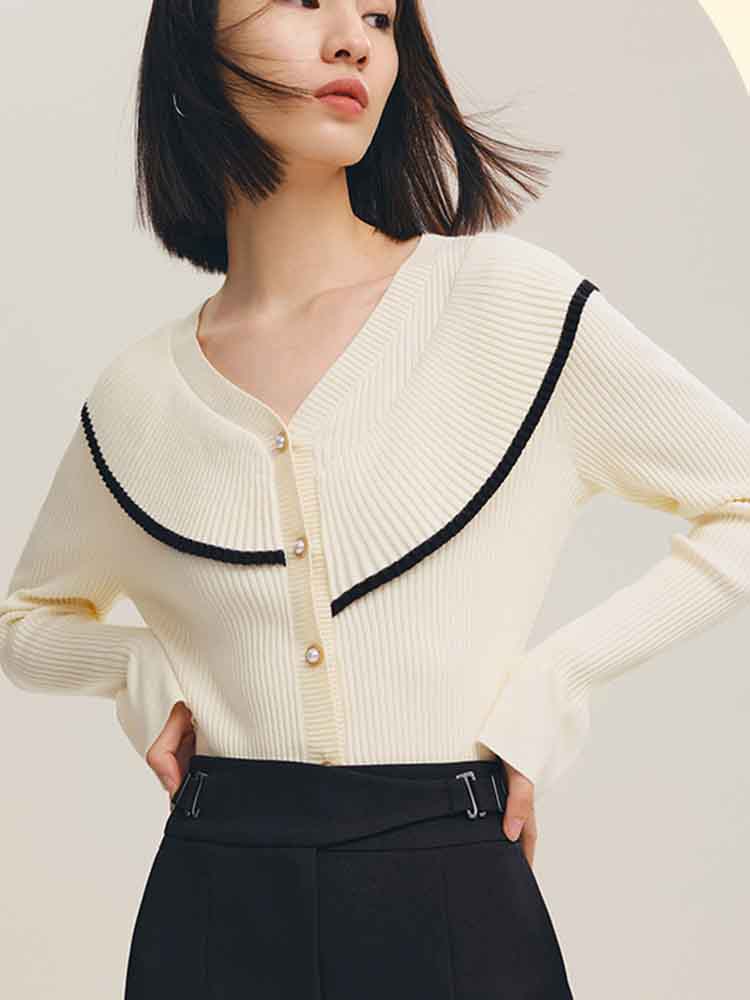 Fashion Ruffles Women Cardigans Sweater Korean Button Elegant Office Ladies Knitted Jacket Elastic Fall Slim Female Tops