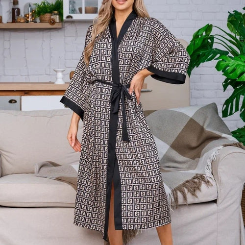 Load image into Gallery viewer, Spring Autumn Pajamas Women&#39;s Ice Silk Long-sleeved Cardigan Robe Female Casual Home Clothes Fashion Sexy Night-robe
