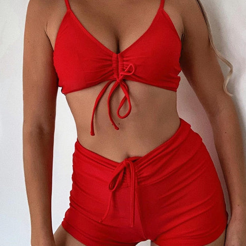 Load image into Gallery viewer, Sexy Lace Up High Waist Bikini Female Swimsuit Women Swimwear Two-pieces Bikini set Bather Bathing Suit Swim Sportwear V2723R
