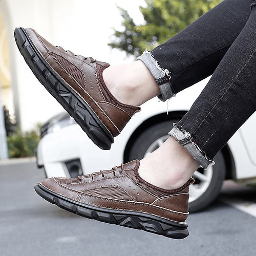 Load image into Gallery viewer, Genuine Leather Men&#39;s Shoes Outdoor Men&#39;s Loafers Soft Men&#39;s Men Casual Moccasins Shoes Handmade Walking Men&#39;s Sneakers
