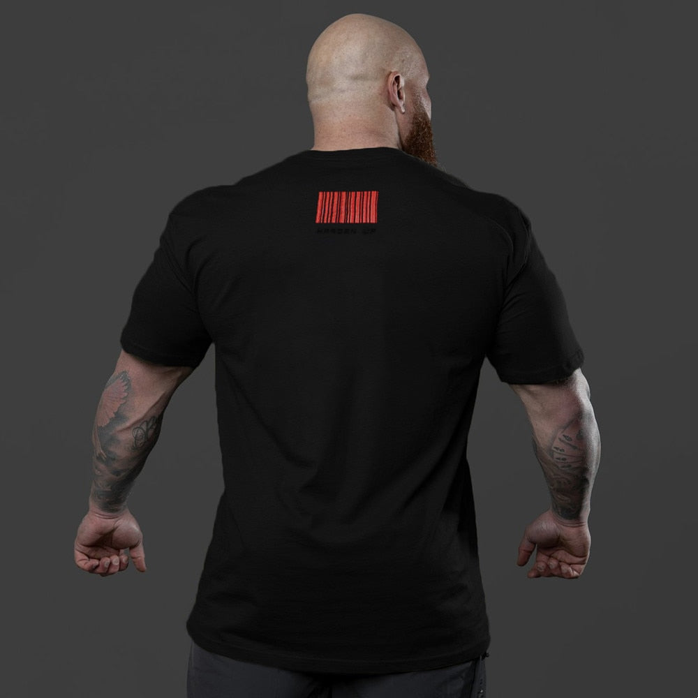 Black Cotton Print T-shirt Men Casual Short Sleeve Tees Shirt 2022 Gym Fitness Tops Male Summer Bodybuilding Training Clothing