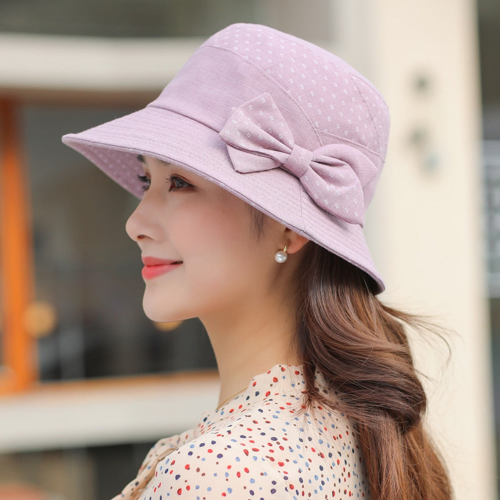 Woman Summer Hats With Visor Hat Fashion Bow Design Sun Hat Travel Mesh Bucket Hat