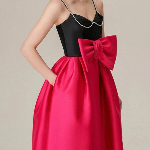 Load image into Gallery viewer, Elegant Temperament Dresses For Women V Neck Sleeveless High Waist Patchwork Bow Camisole Dress Female Clothing
