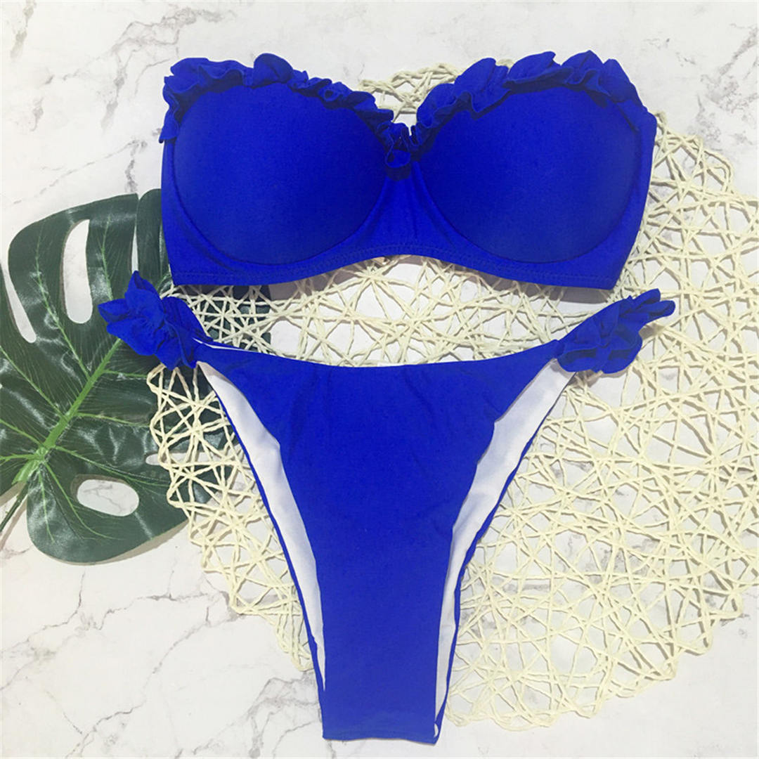 Bandeau Bikini Push Up Swimsuit Female Swimwear Women Two-pieces Bikini set High Leg Cut Bather Ruffled Bathing Suit Swim V1562