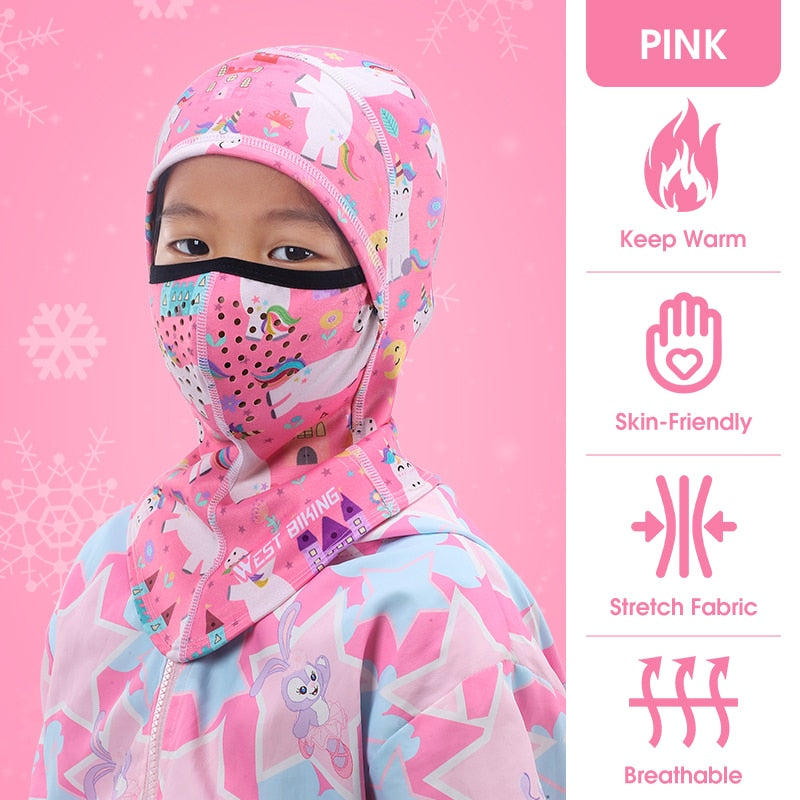 Winter Warm Boy Girl Hood Cap Soft Fleece Children Bike Balaclava Sport Scarf Neck Warmer Ski Full Face Cover