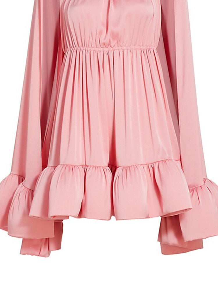 Elegant Dresses For Women Stand Collar Cloak Sleeve High Waist Mini Summer Dress Female Fashion Style Clothing