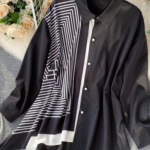 Load image into Gallery viewer, Oversize Women Shirts Fashion Patchwork Irregular White Loose Ladies Button Up Shirt Casual Long Sleeve Fall Female Top
