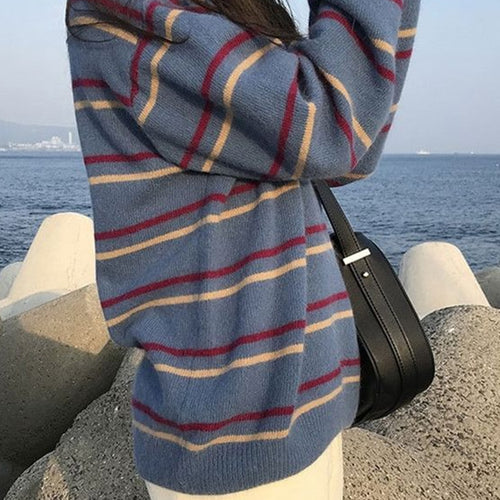 Load image into Gallery viewer, Casual Striped Women Sweater Pullover O Neck Knitted Jumper Winter Thick Student Winter Thick Tops Loose Female Sweater
