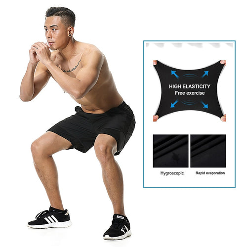 Load image into Gallery viewer, Men&#39;s Casual Shorts 2 in 1 Running Shorts Quick Drying Sport Shorts Gyms Fitness Bodybuilding Workout Built-in Pockets Short Men
