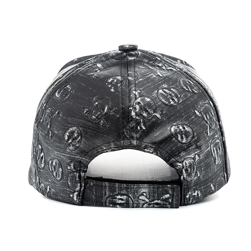 Unisex Leather Cap Skull Design Baseball Cap Men Women Adjustable Casual Outdoor Streetwear Sports Hat