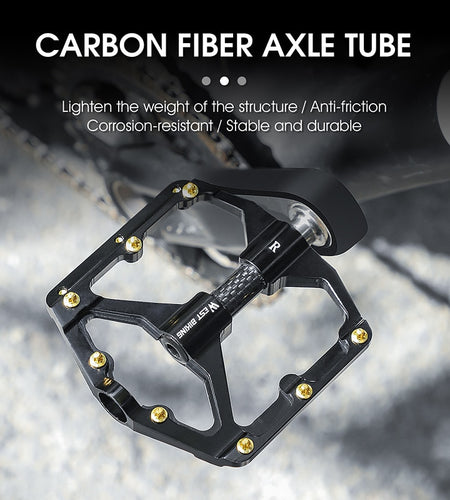 Ultralight MTB Aluminum Pedals 3 Bearings Bicycle Flat Pedals Cr-Mo Shaft Carbon Fiber Tube BMX Road Bike Pedals