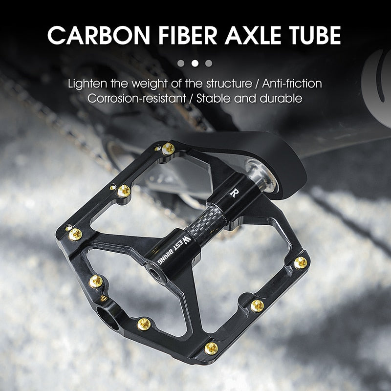 Ultralight MTB Aluminum Pedals 3 Bearings Bicycle Flat Pedals Cr-Mo Shaft Carbon Fiber Tube BMX Road Bike Pedals