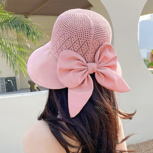 Load image into Gallery viewer, Women Summer Hats Outdoor Fashion Bow Design Hollow Straw Hat Sunshade UV Protection Sun Hat Travel Beach Hat
