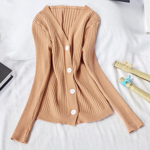 Load image into Gallery viewer, Fall Women Cardigan Sweater Casual Loose V Neck Button Up Long Sleeve Jumper Thin Jacket Korean Fashion Ladies Tops New
