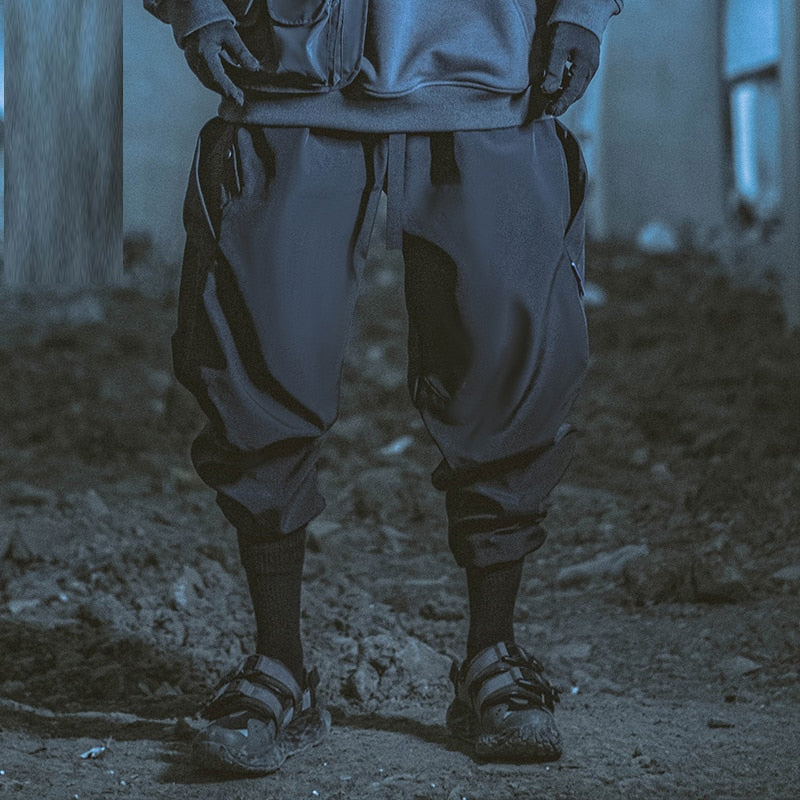 Hip Hop Men Cargo Pants 2022 Autumn Ribbons Casual Loose Joggers Trousers Elastic Waist Fahsion Pant