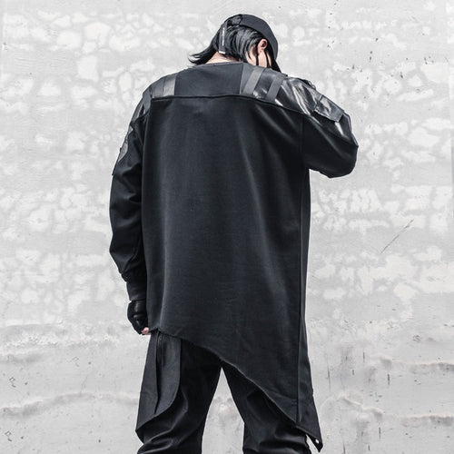 Load image into Gallery viewer, Men PU Patchwork Sweatshirt Hip Hop Streetwear Goth Punk Pullover Fashion Harajuku Functional Sweat Shirt Tops Men Clothing
