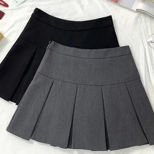 Load image into Gallery viewer, Vintage Gray Pleated Skirt Women Kawaii High Waist Mini Skirts Korean Fashion School Uniform Harajuku Streetwear Spring
