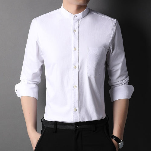Load image into Gallery viewer, Top Grade 100% Cotton Fashion Brand Designer No Collar Slim Fit Shirts Casual Vertical Stripes Long Sleeve Men Clothing
