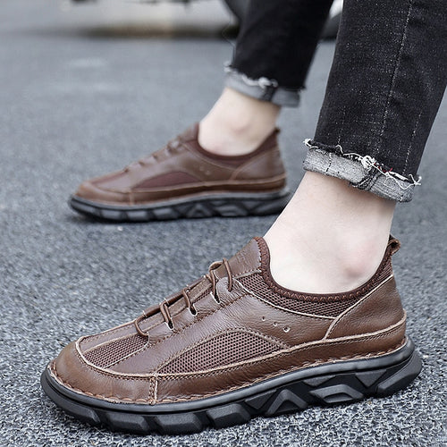 Load image into Gallery viewer, Genuine Leather Men&#39;s Shoes Outdoor Men&#39;s Loafers Soft Men&#39;s Men Casual Moccasins Shoes Handmade Walking Men&#39;s Sneakers
