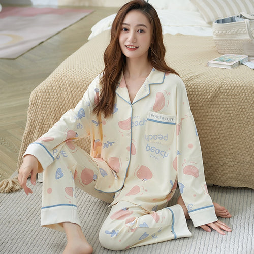 Load image into Gallery viewer, High Quality Women&#39;s Pajamas Set Fashion Cartoon Print Leisure Cotton Sleepwear Long Casual Homewear Nightwear Femme 3XL
