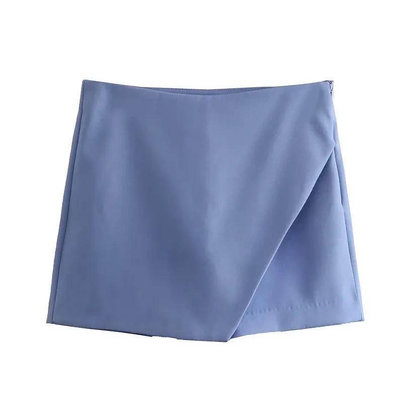 Women Fashion Candy Color Asymmetrical Shorts Skirts Lady Zipper Fly Pockets Hot Shorts Chic Pantalone