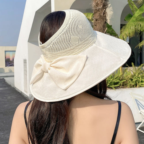 Load image into Gallery viewer, Summer Hats For Women Smile Letter Fashion Hollow Straw Hat Empty Top Bow Design Sun Hat Travel Beach Sun Cap
