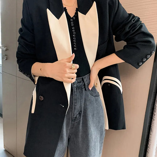 Load image into Gallery viewer, Black Blazers For Women Notched Long Sleeve Loose Patchwork Pocket Temperament Blazer Females Autumn Clothing
