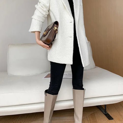 Load image into Gallery viewer, Fashion White Blazers For Women Notched Long Sleeve Patchwork Pocket Single Breasted Loose Blazer For Women
