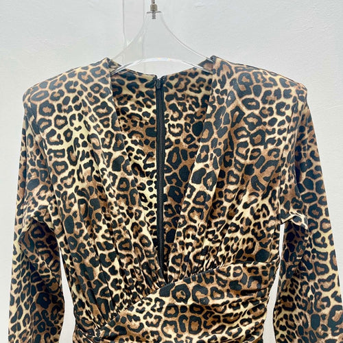 Load image into Gallery viewer, Hit Color Temperament Dresses For Women V Neck Long Sleeve Irregular Hem Leopard Dress Female Fashion Clothing
