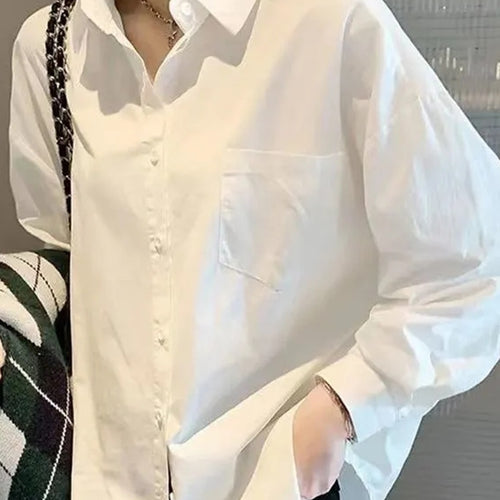Load image into Gallery viewer, White Women Fall Shirts Temperament OL Long Sleeve Button Up Loose Shirts All Match Korean Fashion Turn Down Collar Tops
