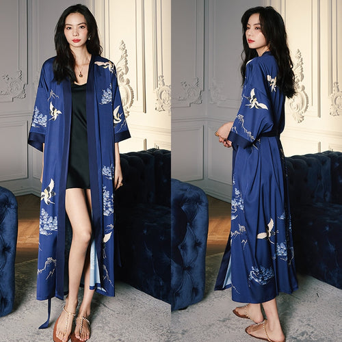 Load image into Gallery viewer, Satin Chiffon Pajamas Women&#39;s Summer Large Imitation Silk Luxury Bathrobe Cool Home Clothes French Style Morning Gown
