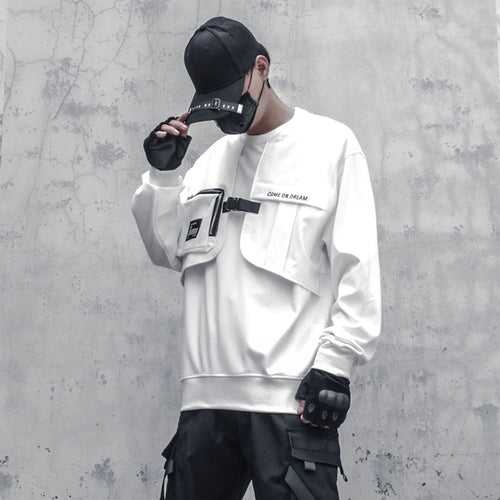 Load image into Gallery viewer, Hip Hop Fake Two Sweatshirt Men Patchwork Pocket Sweat Shirt Fashion Harajuku Functional Pullover Black Men Clothes
