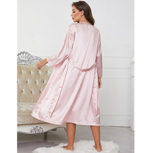 Load image into Gallery viewer, Women&#39;s Pajamas Robe Set Tassels Homewear Faux Silk Sleepwear Smooth Long Bathrobe Casual Sling Dress Nightwear Femme
