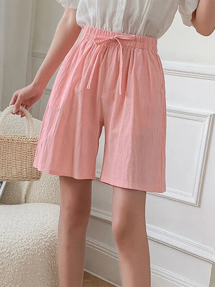 Women shorts Summer Casual Solid Cotton Linen shorts high waist loose shorts for girls Soft Cool female shorts M-3XL