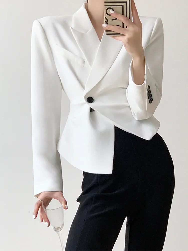 Slim Temperament Blazers For Women Notched Collar Long Sleeve Patchwork Button Autumn Blazer Female Fashion Clothes