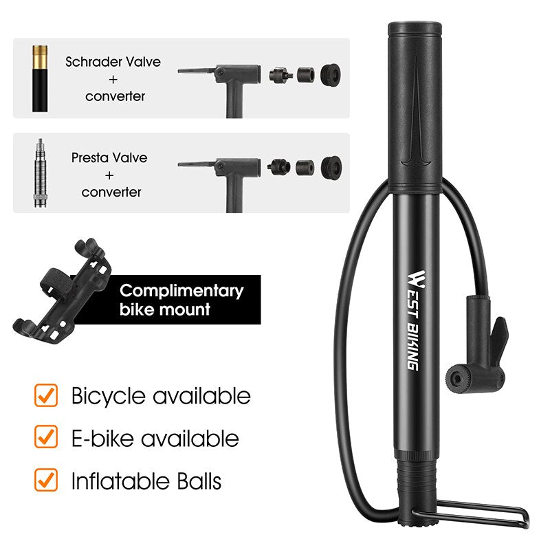 MTB Road Bike Pump Mini Portable Bicycle Foot Pump Presta & Schrader Valve Tire Air Inflator Cycling Accessories