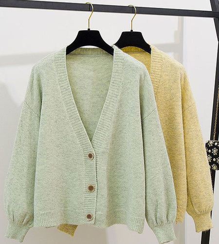 Fashion Women Cardigan Sweater Casual V Neck Loose Button Up Knitted Solid Coat Fall Long Sleeve Korean Winter Female Top